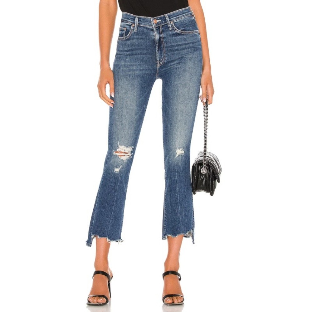 Mother The Insider Crop Step Chew Jeans Dancing On Coals Blue Distressed 27